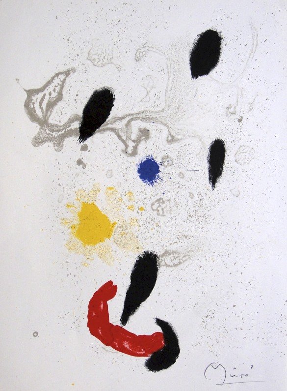 Joan MIRO, signed special Lithograph: Joan Miro signed Lithograph from a VIP folder. Hand signed by Miro in pencil. Lithograph: Fernand Mourlot, Paris. Prov: Maeght, Paris. Size: 14.96 x 10.83 inches (38 x 27.5 cm), printed on the back.