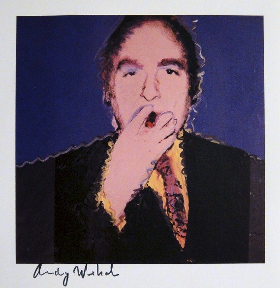 ANDY WARHOL, Signed Print "Portraits", 1982: Andy WARHOL, "Ivan Karp", signed special Print. From a signed VIP-catalog from 1982. Hand signed by Andy Warhol in black pen. Size: 8.27 x 8.27 in (21 x 21 cm), printed on the back.
