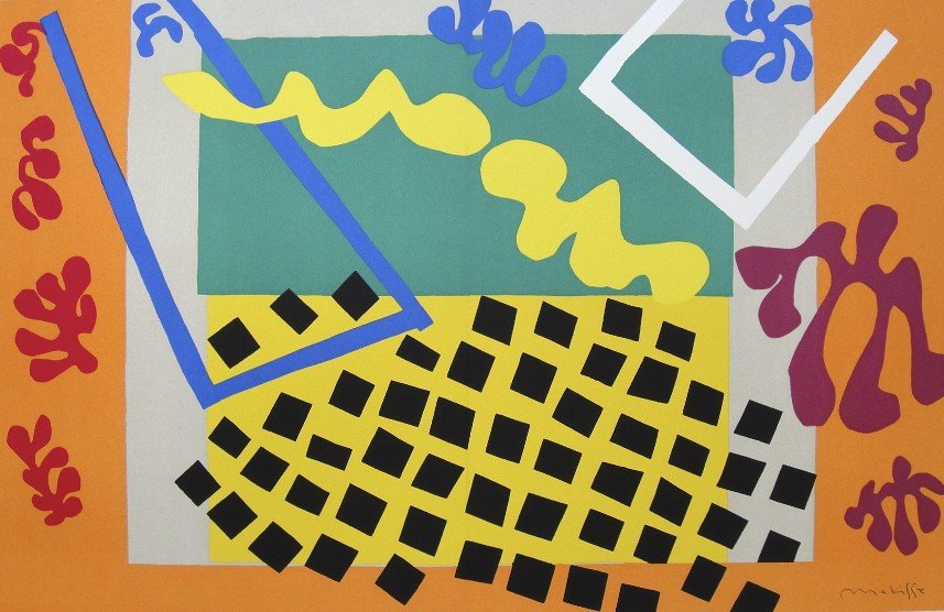 Henri Matisse, signed Lithograph "Jazz", 1951: Henri Matisse, signed lithograph from the VIP folder "Jazz". Hand signed by Matisse in pencil. 2. Edition, published in 1951. Prov: Galerie les Tourettes, Dr. Anne Wertheimer, Paris. Size: 14.57 x 22.