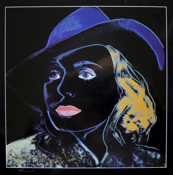 Andy Warhol signed Print "Ingrid Bergman" 1983: Special Print by Andy Warhol "Portrait of Ingrid Bergman with hat". Hand signed by Andy Warhol in gold pen. From a signed gallery edition, picturing Ingrid Bergman / Malmš Sweden, 1983. Size: 8.86 x