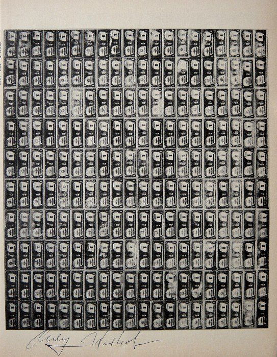 ANDY WARHOL, Signed Special Print, 1965: Andy WARHOL, "200 Dollar Bills" signed special Print. From a signed VIP book from 1965. Hand signed by Andy Warhol in black pen. Size: 10.43 x 7.87 in (26.5 x 20 cm), with title and printed on the bac