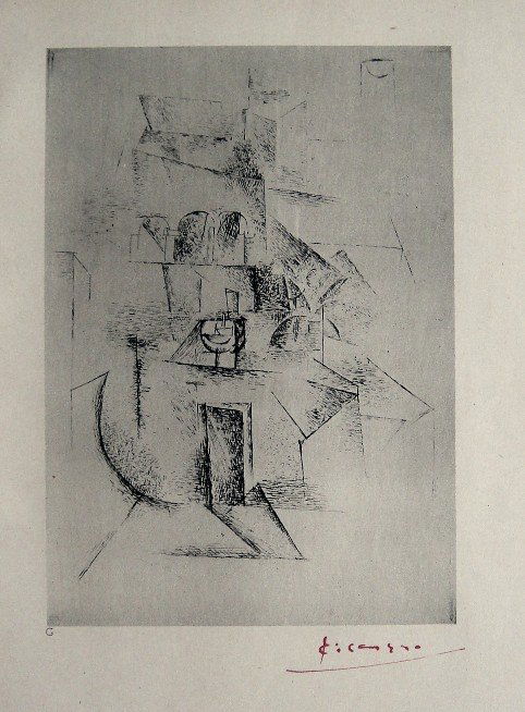 Pablo Picasso, signed eaching special Print 1921: Pablo Picasso "Le couvent" eaching special Print. Hand signed by Picasso in red ink. Published by Delphin-Verlag MŸnchen in 1921. Size: 9.06 x 6.69 inches (23 x 17 cm), signed in the plate.