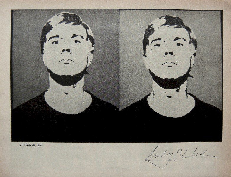 ANDY WARHOL, Signed Special Print, 1965: Andy WARHOL, "Self-Portrait" signed special Print. From a signed VIP book from 1965. Hand signed by Andy Warhol in black pen. Size: 10.43 x 8.07 in (26.5 x 20.5 cm), title and printed on the back.