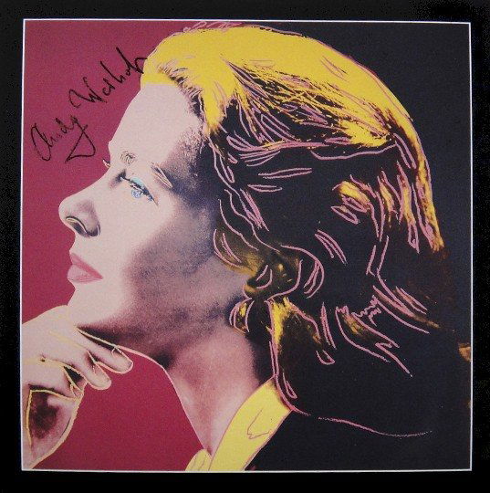 Andy Warhol signed Print "Ingrid Bergman" 1983: Special Print by Andy Warhol "Portrait of Ingrid Bergman". Hand signed by Andy Warhol in black pen. From a signed gallery edition, picturing Ingrid Bergman / Malmš Sweden, 1983. Size: 8.86 x 8.86 inc