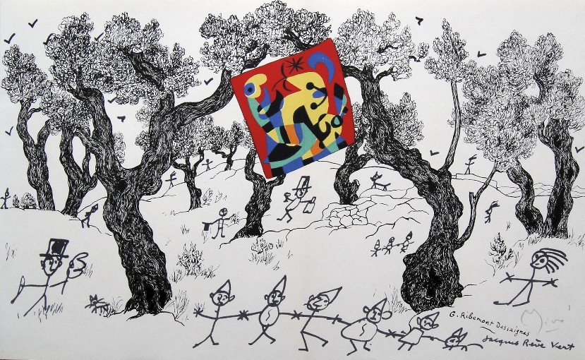 Joan Miro signed original Lithograph 1956: Joan Miro, original Lithographie from a VIP folder 1956. Hand signed by Miro in pencil. Editeur: Galerie Maeght, Paris. Prov: Jacques Prevert, Georges Ribemont Size: 9.06 x 14.5 inches (23 x 37 cm), w