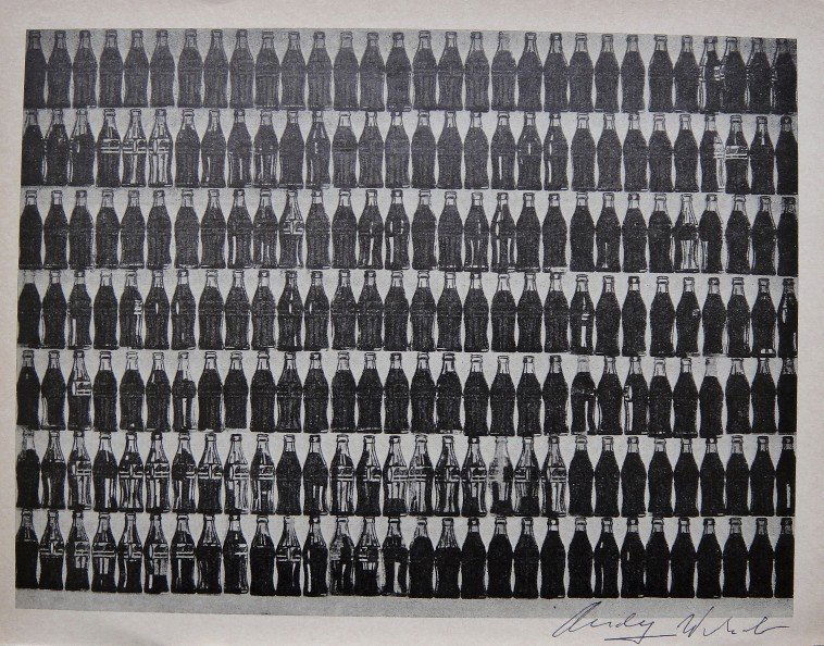ANDY WARHOL, Signed offset Print "Coca - Cola", 1965: Andy WARHOL, "Coca - Cola" signed offset Print. From a signed VIP book from 1965. Hand signed by Andy Warhol in black pen. Size: 10.43 x 8.03 in (26.5 x 20.4 cm). Printed on the back.