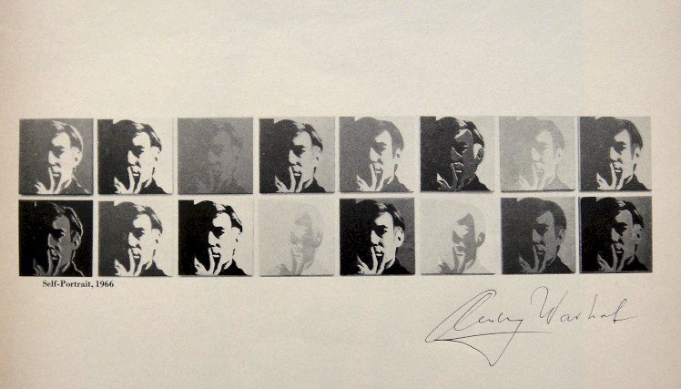 ANDY WARHOL, Signed offset Print "Self-Portrait", 1966: Andy WARHOL, "Self-Portrait" signed offset Print. From a signed VIP book from 1966. Hand signed by Andy Warhol in black pen. Size: 10.43 x 7.87 in (26.5 x 20 cm). Title and printed on the back.