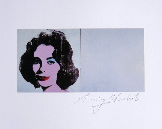 ANDY WARHOL, "Silver Liz" signed Print, 1982: Andy WARHOL, "Silver Liz" signed Print. From a signed VIP book from 1982. Hand signed by Andy Warhol in black pen. Size: 10.43 x 8.66 in (26.5 x 22 cm).