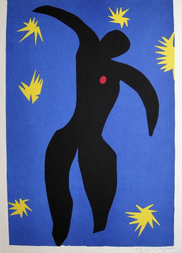 Henri Matisse, signed Lithograph "Jazz", 1951: Henri Matisse, signed lithograph from the VIP folder "Jazz". Hand signed by Matisse in pencil. 2. Edition, published in 1951. Prov: Galerie les Tourettes, Dr. A. Wertheimer, Paris. Size: 15.16 x 11.61
