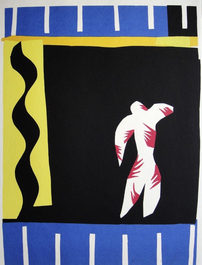 Henri Matisse, signed Lithograph "Jazz", 1951: Henri Matisse, signed lithograph from the VIP folder "Jazz". Hand signed by Matisse in pencil. 2. Edition, published in 1951. Prov: Galerie les Tourettes, Dr. A. Wertheimer, Paris. Size: 15.16 x 11.61