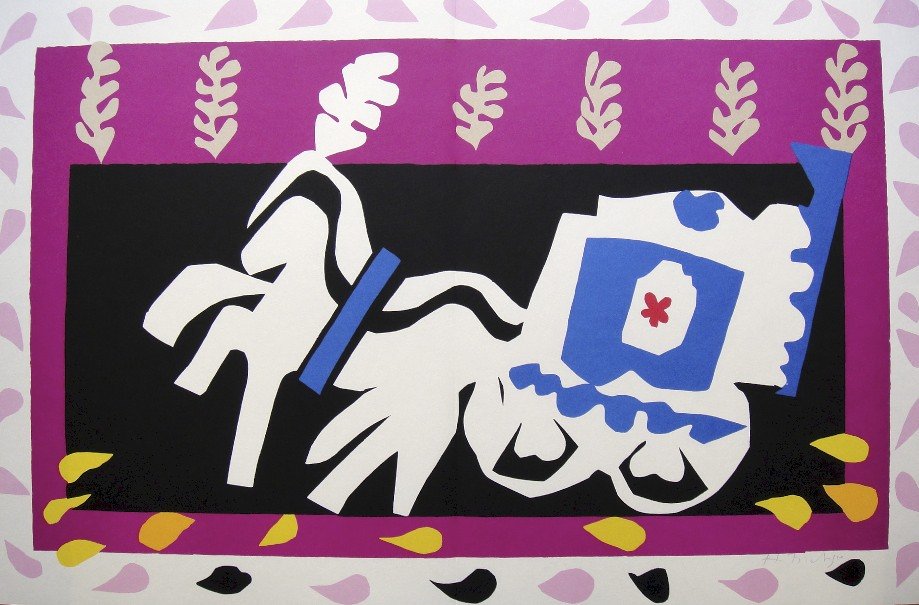 Henri Matisse, signed Lithograph "Jazz", 1951: Henri Matisse, signed lithograph from the VIP folder "Jazz". Hand signed by Matisse in pencil. 2. Edition, published in 1951. Prov: Galerie les Tourettes, Dr. Anne Wertheimer, Paris. Size: 15.35 x 23.