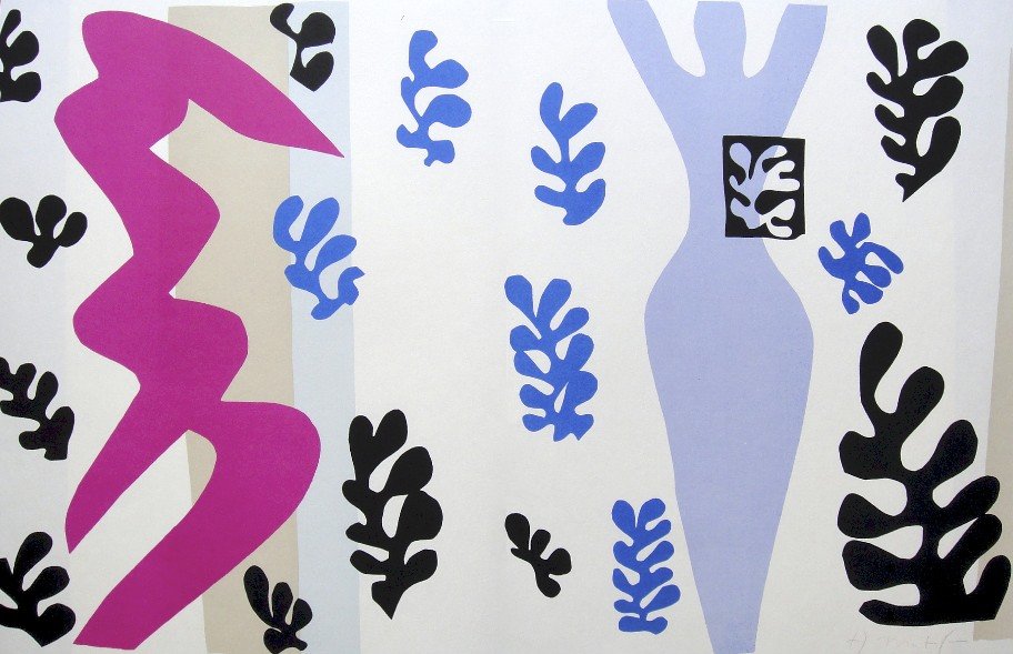 Henri Matisse, signed Lithograph "Jazz", 1951: Henri Matisse, signed lithograph from the VIP folder "Jazz". Hand signed by Matisse in pencil. 2. Edition, published in 1951. Prov: Galerie les Tourettes, Dr. Anne Wertheimer, Paris. Size: 15.35 x 23.