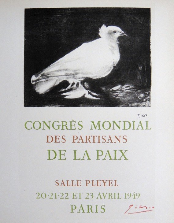 Pablo Picasso Lithograph Ecole de Paris 1959: Original lithograph "Congres Mondial" from a VIP folder, 1959. Hand signed by Pablo Picasso in red pencil. Lithograph: Fernand Mourlot, Paris. Editeur and Prov: Galerie Maeght, Paris. Size: 11.8 x 9 i