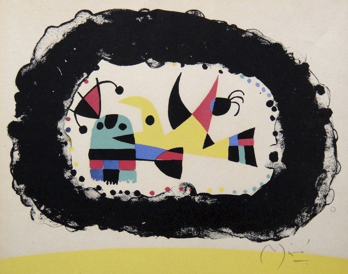 Joan Miro signed original Lithograph 1956: Joan Miro, original Lithographie from a VIP folder 1956. Hand signed by Miro in pencil. Editeur: Galerie Maeght, Paris. Prov: Jacques Prevert, Georges Ribemont Size: 9.06 x 7.68 inches (23 x 19.5 cm),