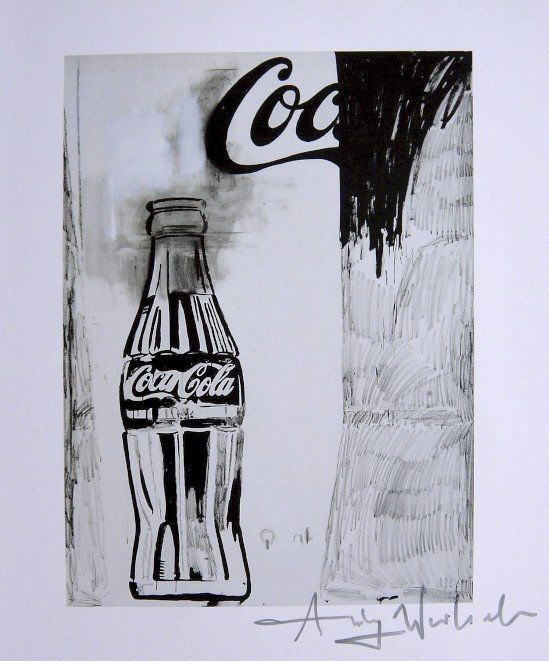 ANDY WARHOL, "Coca-Cola" signed Print, 1982: Andy WARHOL, "Coca-Cola" signed Print. From a signed VIP book from 1982. Hand signed by Andy Warhol in silver pen. Size: 10.43 x 8.66 in (26.5 x 22 cm), printed on the back.