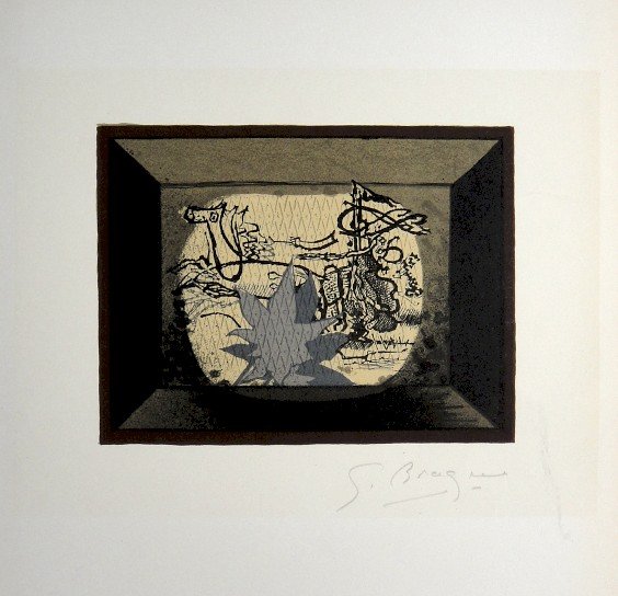 Georges Braque Lithograph Ecole de Paris 1952: Original lithograph from a VIP folder, 1952. Hand signed by Georges Braque in pencil. Lithograph: Fernand Mourlot, Paris. Editeur and Prov: Galerie Maeght, Paris. Size: 11.8 x 9 inches (30 x 23 cm), p