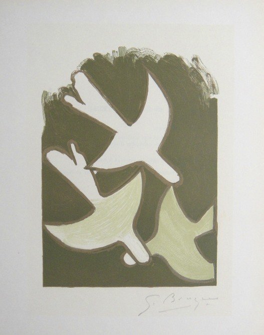 Georges Braque Lithograph Ecole de Paris 1952: Original lithograph from a VIP folder, 1952. Hand signed by Georges Braque in pencil. Lithograph: Fernand Mourlot, Paris. Editeur and Prov: Galerie Maeght, Paris. Size: 11.8 x 9 inches (30 x 23 cm), p