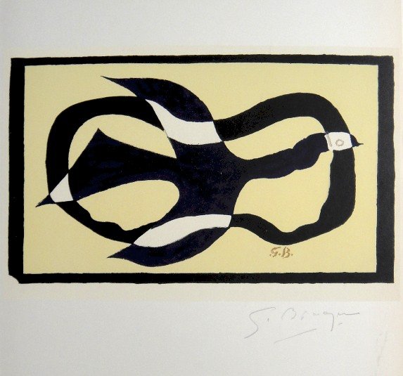 Georges Braque Lithograph Ecole de Paris 1952: Original lithograph from a VIP folder, 1952. Hand signed by Georges Braque in pencil. Lithograph: Fernand Mourlot, Paris. Editeur and Prov: Galerie Maeght, Paris. Size: 11.8 x 9 inches (30 x 23 cm), p