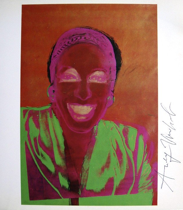 Andy Warhol, signed offset Print, 1975: Signed offset Print "Ladies and gentlemen" by Andy Warhol. Hand singed by Andy Warhol in black pen. From a special VIP book 1975. Size: 8.86 x 7.87 inches (22.5 x 20 cm), titel on the back.