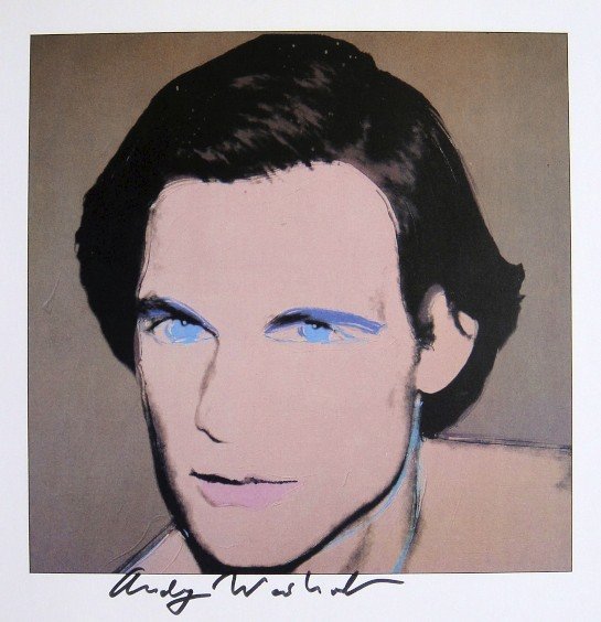 ANDY WARHOL, Signed Print "Portraits - Joe Macdonald": Andy WARHOL, "Joe Macdonald", signed special Print. From a signed VIP-catalog from 1982. Hand signed by Andy Warhol in black pen. Size: 8.27 x 8.27 in (21 x 21 cm), printed on the back.