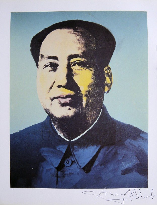 ANDY WARHOL, "Mao" signed Print, 1982: Andy WARHOL, "Mao" signed Print. From a signed VIP book from 1982. Hand signed by Andy Warhol in black pen. Size: 12.01 x 8.66 in (30.5 x 22 cm), titel on the back.