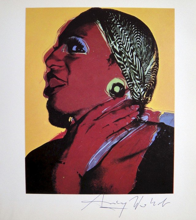 Andy Warhol, signed offset Print, 1975: Signed offset Print "Ladies and gentlemen" by Andy Warhol. Hand singed by Andy Warhol in black pen. From a special VIP book 1975. Size: 8.86 x 7.87 inches (22.5 x 20 cm), titel on the back.