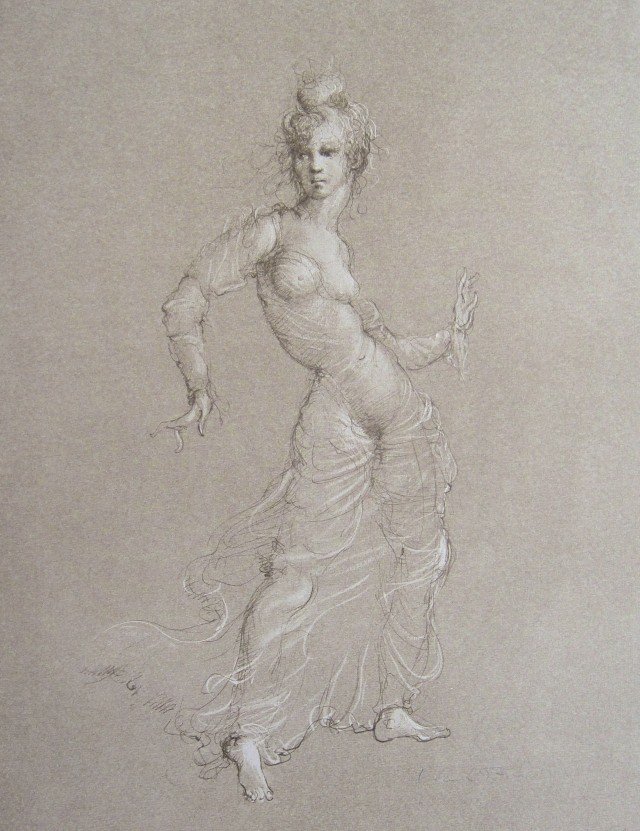 Leonor FINI, signed original Lithograph 1973: Original Lithograph by Leonor FINI. Hand signed by Fini in pencil. From a signed VIP book published in 1973. Size: 14.2 x 11 inches (36 x 28 cm). Very beautiful and rare lithograph in best conditions.