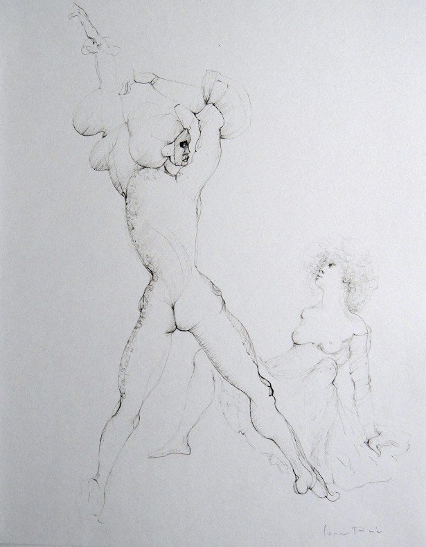 Leonor FINI, signed original Lithograph 1973: Original Lithograph by Leonor FINI. Hand signed by Fini in pencil. From a signed VIP book published in 1973. Size: 14.2 x 11 inches (36 x 28 cm). Very beautiful and rare lithograph in best conditions.