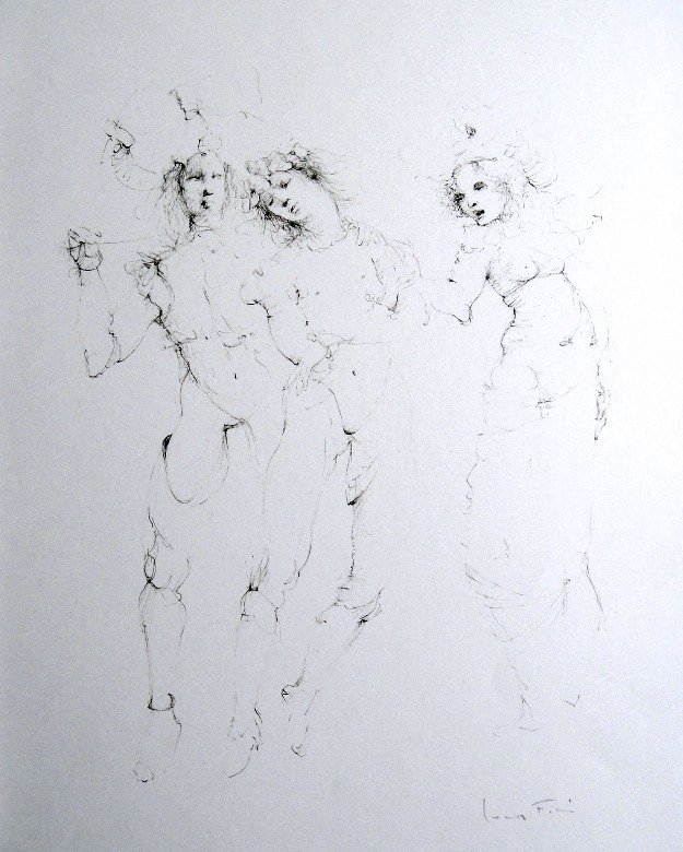 Leonor FINI, signed original Lithograph 1973: Original Lithograph by Leonor FINI. Hand signed by Fini in pencil. From a signed VIP book published in 1973. Size: 14.2 x 11 inches (36 x 28 cm). Very beautiful and rare lithograph in best conditions.