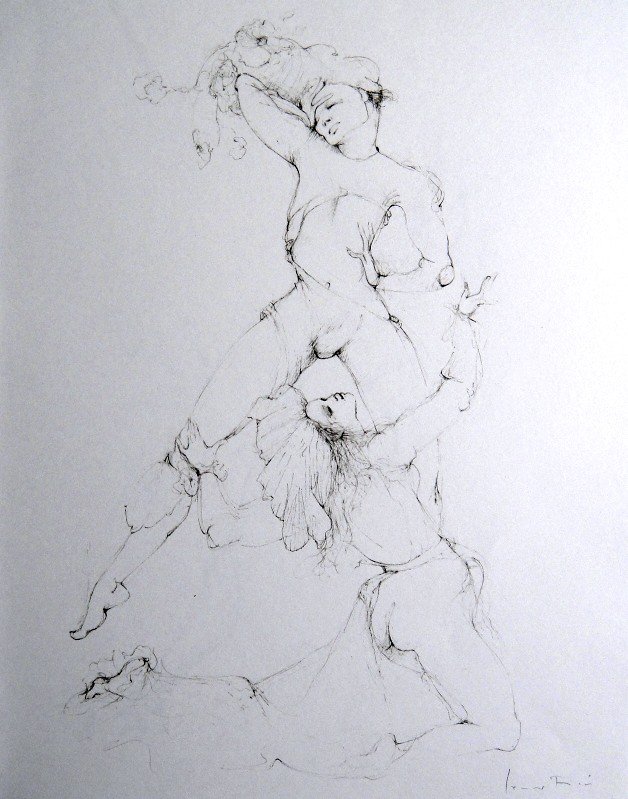 Leonor FINI, signed original Lithograph 1973: Original Lithograph by Leonor FINI. Hand signed by Fini in pencil. From a signed VIP book published in 1973. Size: 14.2 x 11 inches (36 x 28 cm), printed on the back. Very beautiful and rare lithograp
