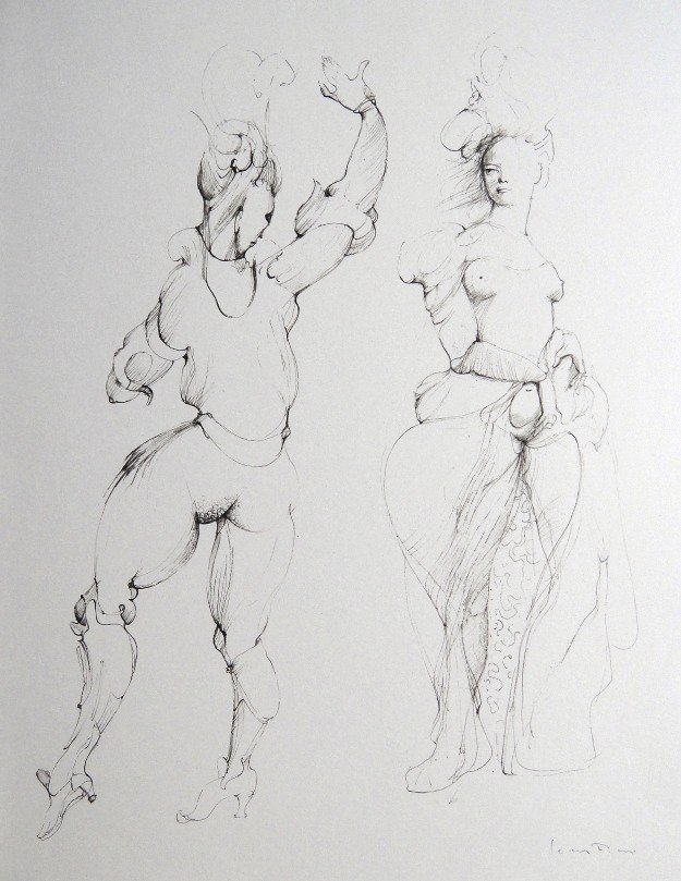 Leonor FINI, signed original Lithograph 1973: Original Lithograph by Leonor FINI. Hand signed by Fini in pencil. From a signed VIP book published in 1973. Size: 14.2 x 11 inches (36 x 28 cm). Very beautiful and rare lithograph in best conditions.