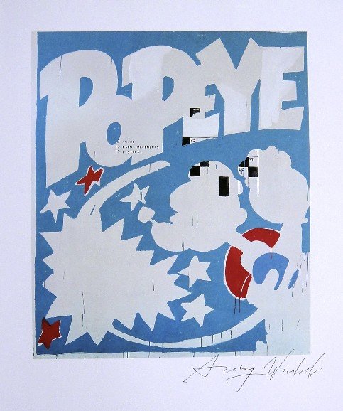 ANDY WARHOL, "Popeye" signed Print, 1982: Andy WARHOL, "Popeye" signed Print. From a signed VIP book from 1982. Hand signed by Andy Warhol in black pen. Size: 10.43 x 8.66 in (26.5 x 22 cm). This Linocut is in best conditions and absolutely a
