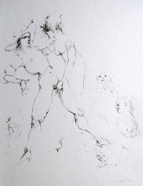 Leonor FINI, signed original Lithograph 1973: Original Lithograph by Leonor FINI. Hand signed by Fini in pencil. From a signed VIP book published in 1973. Size: 14.2 x 11 inches (36 x 28 cm). Very beautiful and rare lithograph in best conditions.