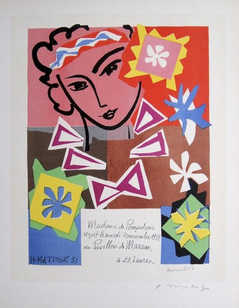 Henri MATISSE Lithograph Ecole de Paris 1952: Original lithograph "Pavillon de Maison" from a VIP folder, 1952. Hand signed by Henri Matisse in pencil. Lithograph: Fernand Mourlot, Paris. Editeur and Prov: Galerie Maeght, Paris. Size: 11.8 x 9 in