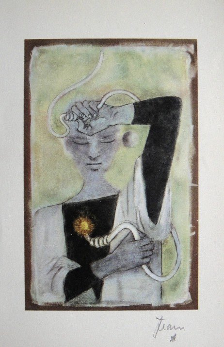 Jean COCTEAU, Signed Print 1958: Signed Print by Jean Cocteau. Hand signed by Cocteau in pencil. Published in the signed special editionin 1959. Size: 9.45 x 6.3 inches (24 x 16 cm).