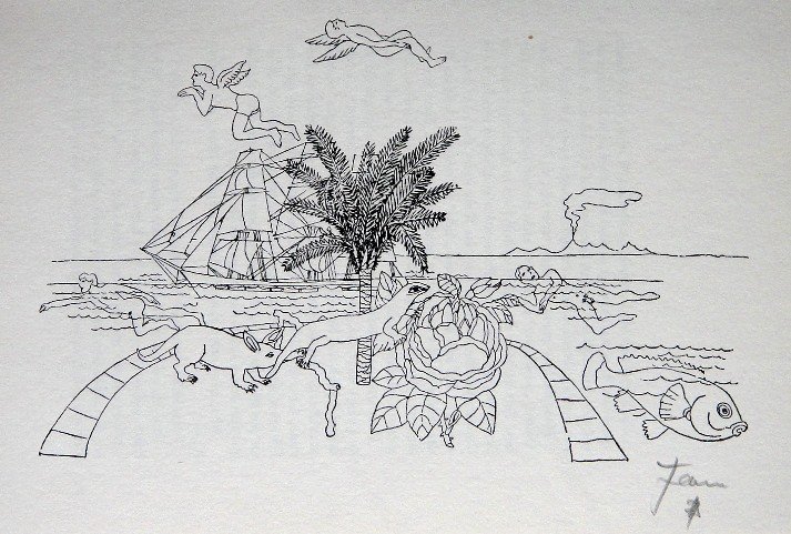 Jean COCTEAU, Signed Print 1958: Signed Print by Jean Cocteau. Hand signed by Cocteau in pencil. Published in the signed special editionin 1959. Size: 9.45 x 6.3 inches (24 x 16 cm), printed on the back.