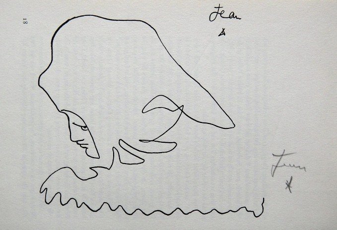 Jean COCTEAU, Signed Print 1958: Signed Print by Jean Cocteau. Hand signed by Cocteau in pencil. Published in the signed special editionin 1959. Size: 9.45 x 6.3 inches (24 x 16 cm), small number and printed on the back.