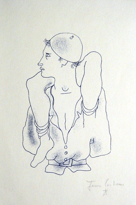 Jean COCTEAU, Signed Print 1958: Signed Print by Jean Cocteau. Hand signed by Cocteau in pencil. Published in the signed special editionin 1959. Size: 9.45 x 6.3 inches (24 x 16 cm).