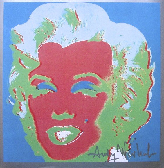 ANDY WARHOL, Signed Print, 1982: Andy WARHOL, "Marilyn Monroe", signed Print. From a signed VIP-catalog from 1982. Hand signed by Andy Warhol in silver pen. Size: 9 x 9 in (23 x 23 cm).