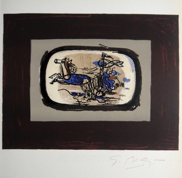 Georges Braque Lithograph Ecole de Paris 1952: Original lithograph from a VIP folder, 1952. Hand signed by Georges Braque in pencil. Lithograph: Fernand Mourlot, Paris. Editeur and Prov: Galerie Maeght, Paris. Size: 11.8 x 9.45 inches (30 x 24 cm)
