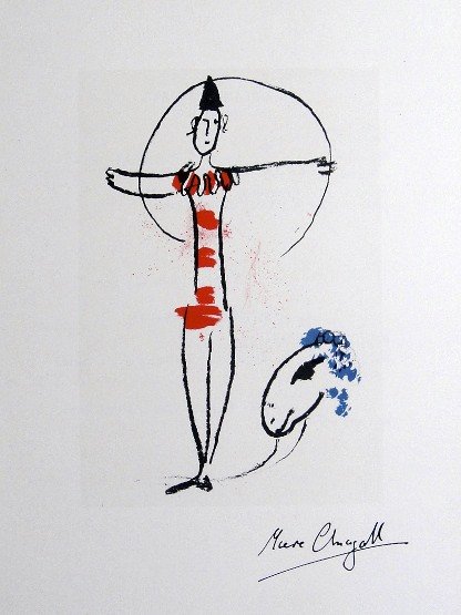 Marc CHAGALL, "L'OffrandeÓ original Lithograph 1960: Handsigned original Lithograph "Carte d'Invitation", (Gauss Nr. 173). Hand signed by Marc CHAGALL in black ink. First Edition from 1960. Editeur: Fernand Murlot, Paris / AndrŽ Sauret, Paris. Size: 12