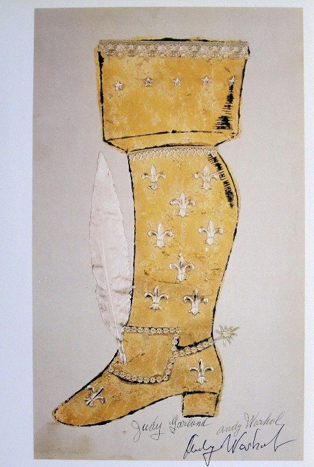 ANDY WARHOL, Signed Print Shoes, 1982: Andy WARHOL, "Judy Garland" signed Print. From a signed VIP book from 1982. Hand signed by Andy Warhol in black pen. Size: 10.63 x 7.87 in (27 x 20 cm).