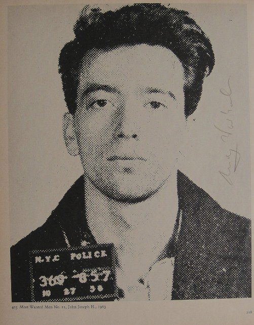 ANDY WARHOL, Signed offset Print, "John Joseph H.": Andy WARHOL, "Most Wanted Men No. 11" signed special Print. From a signed VIP book from 1965. Hand signed by Andy Warhol in brown pencil. With titel and small number. Size: 10.43 x 7.87 in (26.5 x 20