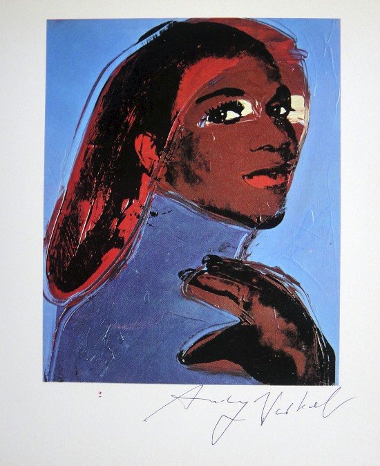 Andy Warhol, signed offset Print, 1975: Signed offset Print "Ladies and gentlemen" by Andy Warhol. Hand singed by Andy Warhol in black pen. From a special VIP book 1975. Size: 8.86 x 7.87 inches (22.5 x 20 cm), titel on the back.