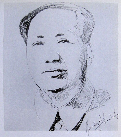 ANDY WARHOL, Signed Print Mao, 1982: Andy WARHOL, "Mao" signed Print. From a signed VIP book from 1982. Hand signed by Andy Warhol in black pen. Size: 9.45 x 8.27 in (24 x 21 cm), printed on the back.