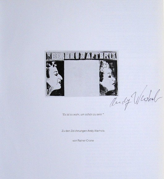 ANDY WARHOL, Signed Print Before & After, 1982: Andy WARHOL, "Before & After" signed Print. From a signed VIP book from 1982. Hand signed by Andy Warhol in black pen. Size: 10.24 x 8.27 in (26 x 21 cm), printed on the back.