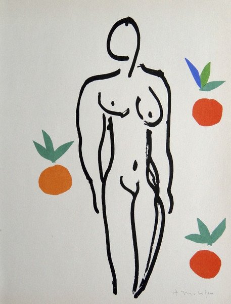 Henri MATISSE "Nu with oranges" signed original: Henri MATISSE, original Lithograph "Nu with oranges". From a signed VIP book 1947. Hand signed by Matisse in pencil. Editeur Fernand Mourlot. Size: 13.8 x 10.2 in (30 x 22.5 cm).