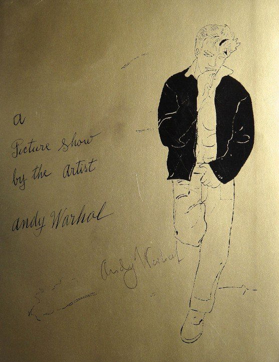 ANDY WARHOL, James Dean, Gold Book, sig. Litho: Andy WARHOL, original offset lithograph "James Dean" on gold paper. From the series "Gold Book". Hand signed by Andy Warhol in black pen. Size; 11 x 8.2 in (27.5 x 20.5 cm), marks of use, thin card bo