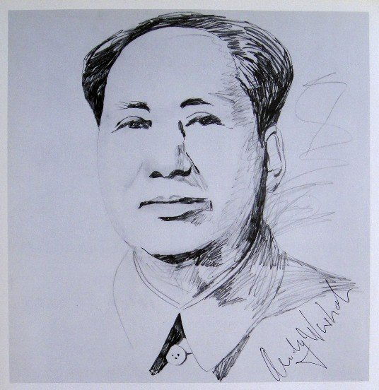 ANDY WARHOL, Signed Print Mao, 1982: Andy WARHOL, "Mao" signed Print. From a signed VIP book from 1982. Hand signed by Andy Warhol in black pen. Size: 8.27 x 8.27 in (21 x 21 cm), printed on the back.