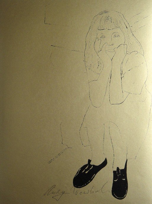 ANDY WARHOL, Girl, Gold Book, sig. Litho: Andy WARHOL, original offset lithograph "Girl" on gold paper. From the series "Gold Book". Hand signed by Andy Warhol in black pen. Size; 11 x 8.2 in (27.5 x 20.5 cm).